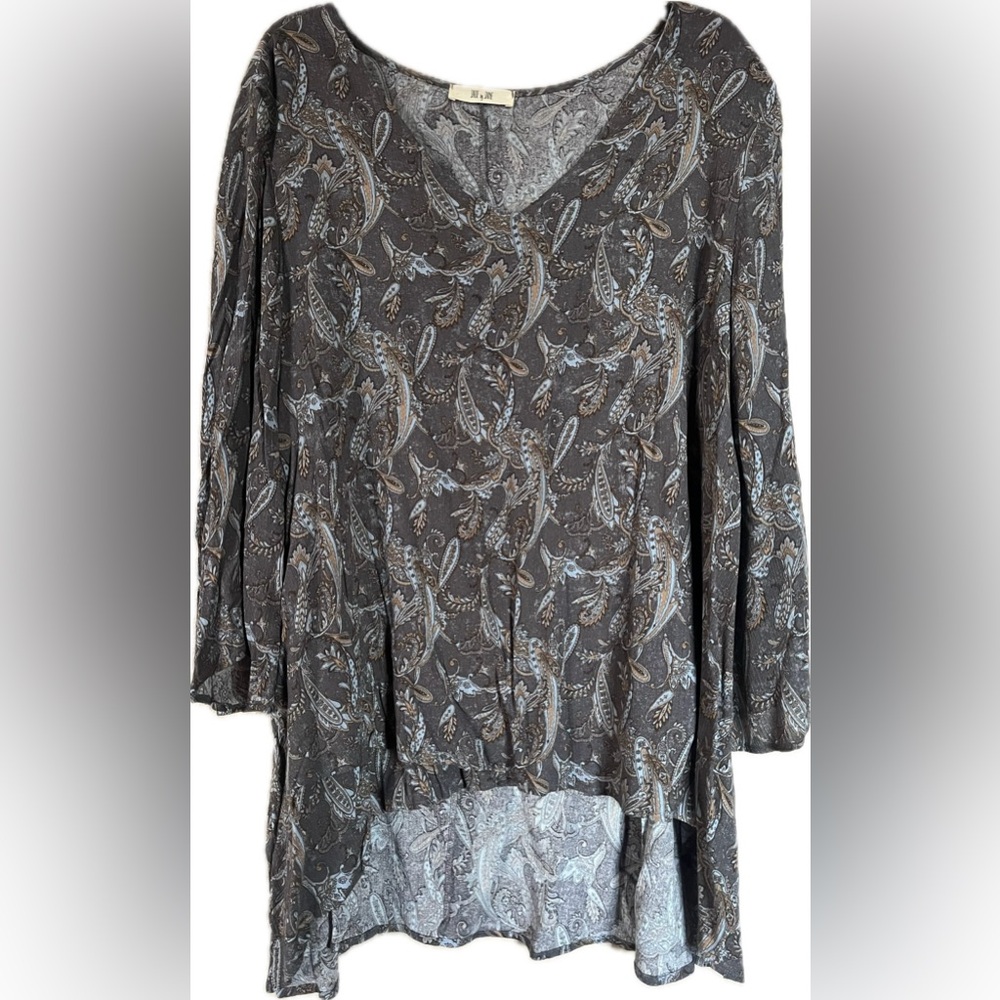Jade by Jane Paisley Women's Blouse in Browns & Gray. Size 1XL